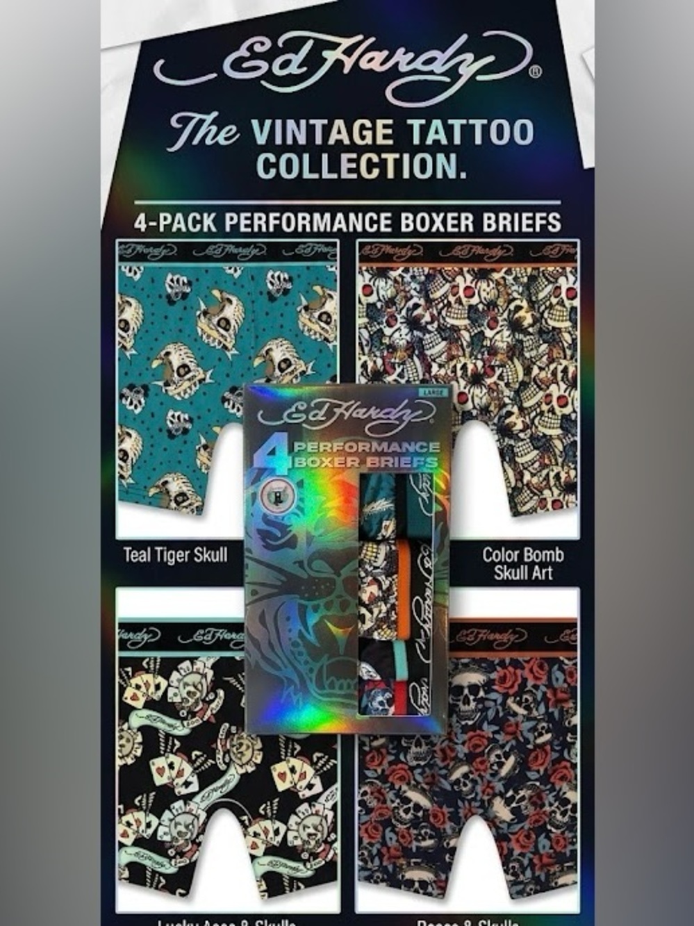 Ed Hardy Men’s Performance Boxer-Briefs tattoo art inspired four pack 36-38 L